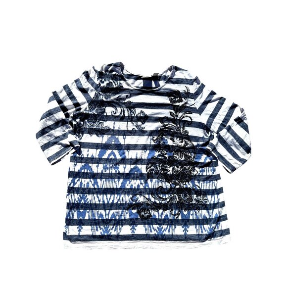 Chicos Zenergy Striped Floral Embroidered Long Sleeve Tunic Top Boho Chic Blouse - Picture 12 of 13